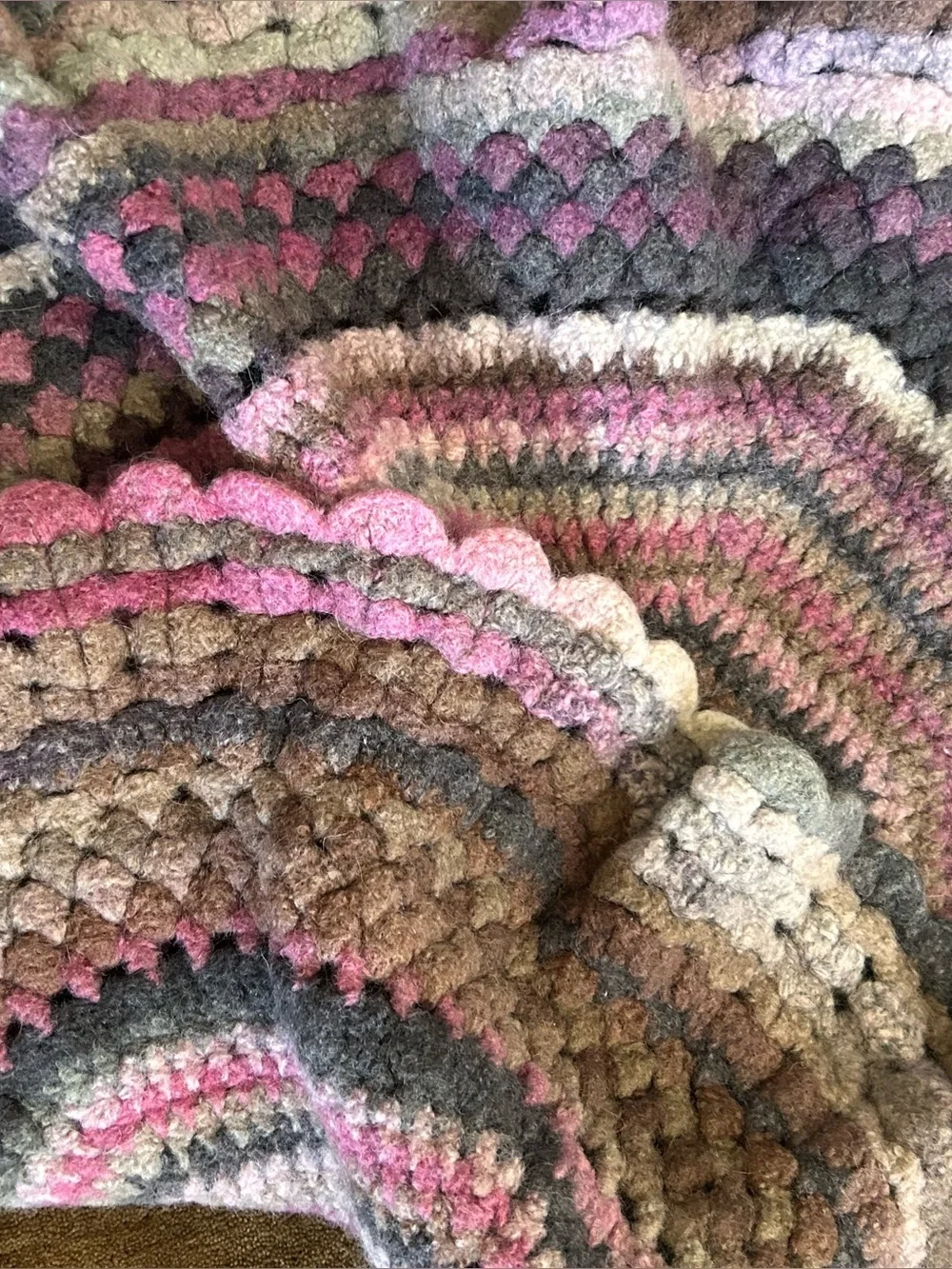 Handmade Circular Crochet Wool Ripple  Multicolor Afghan Throw Blanket # 0715269